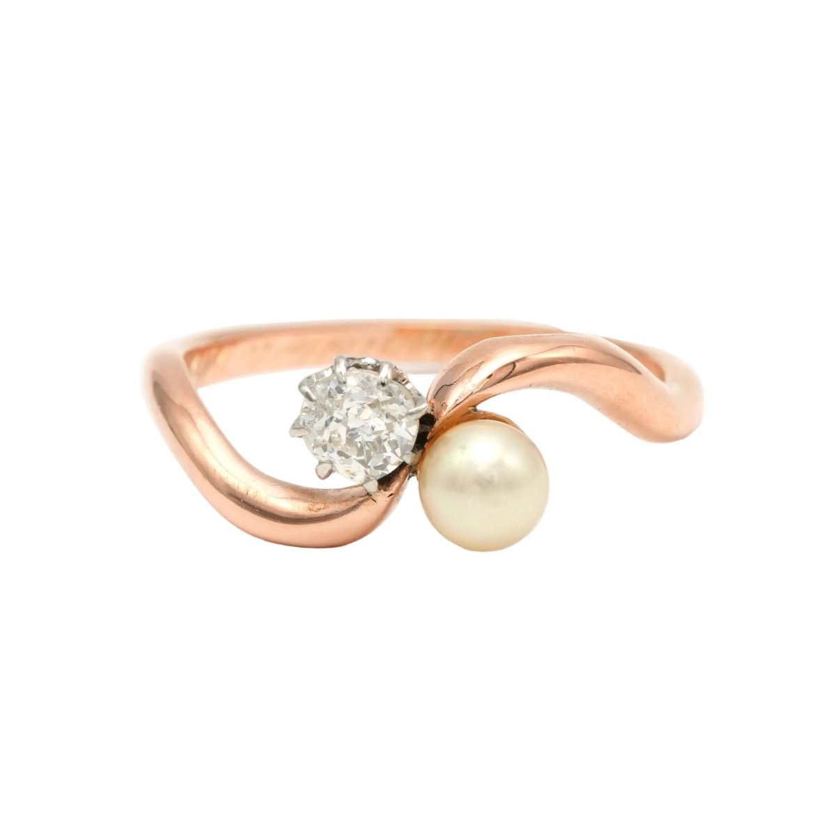 Bague Toi & Moi en or rose, perle et diamant - Castafiore