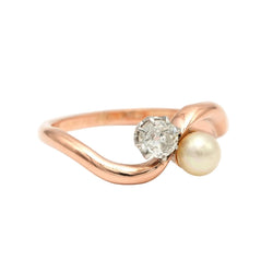 Bague Toi & Moi en or rose, perle et diamant - Castafiore