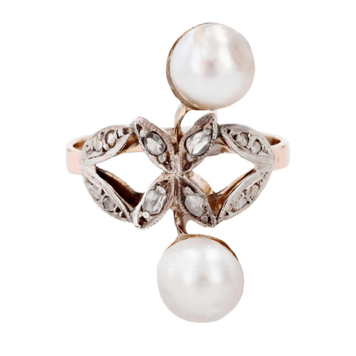 Bague Toi & Moi en or rose, perles et diamants - Castafiore