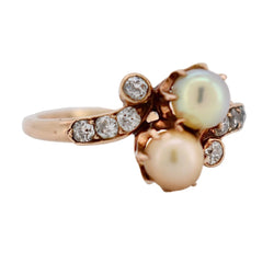 Bague Toi & Moi en or rose, perles et diamants - Castafiore