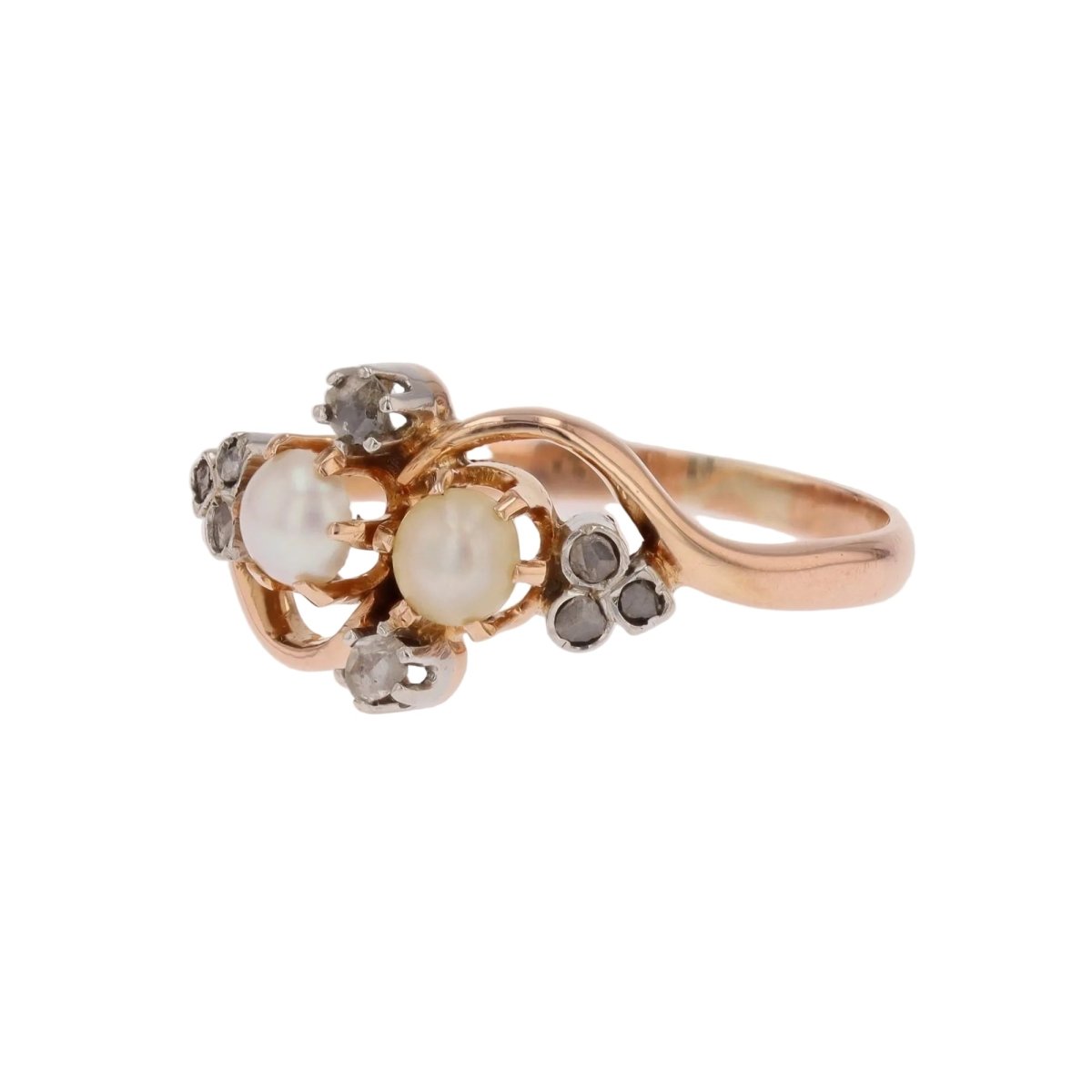 Bague Toi & Moi en or rose, perles et diamants - Castafiore