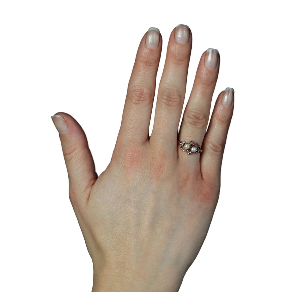 Ring antique fine pearls and diamonds