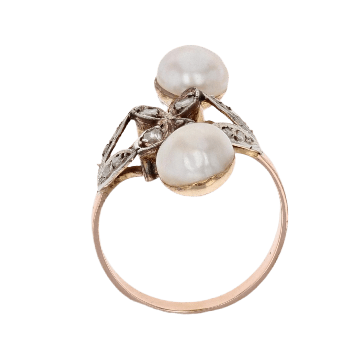 Bague Toi & Moi en or rose, perles et diamants - Castafiore