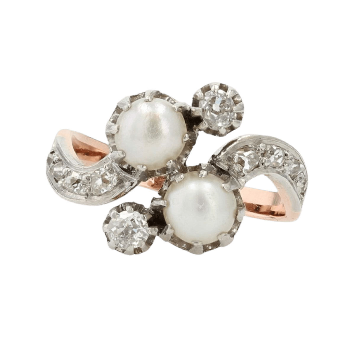 Bague Toi & Moi en or rose, perles et diamants - Castafiore