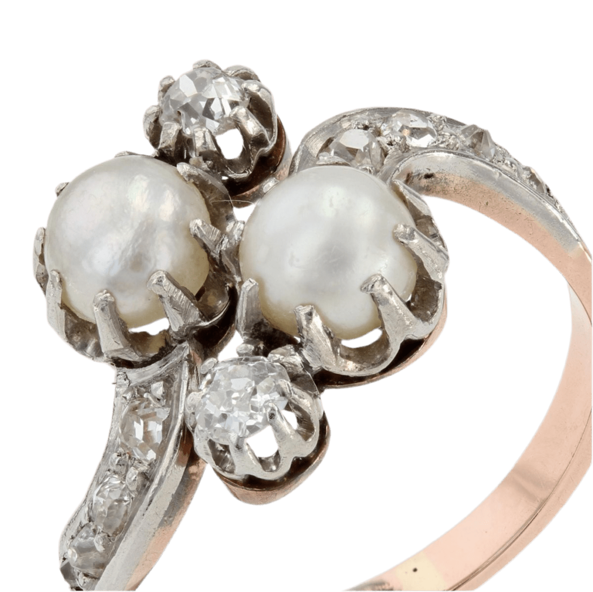 Bague Toi & Moi en or rose, perles et diamants - Castafiore