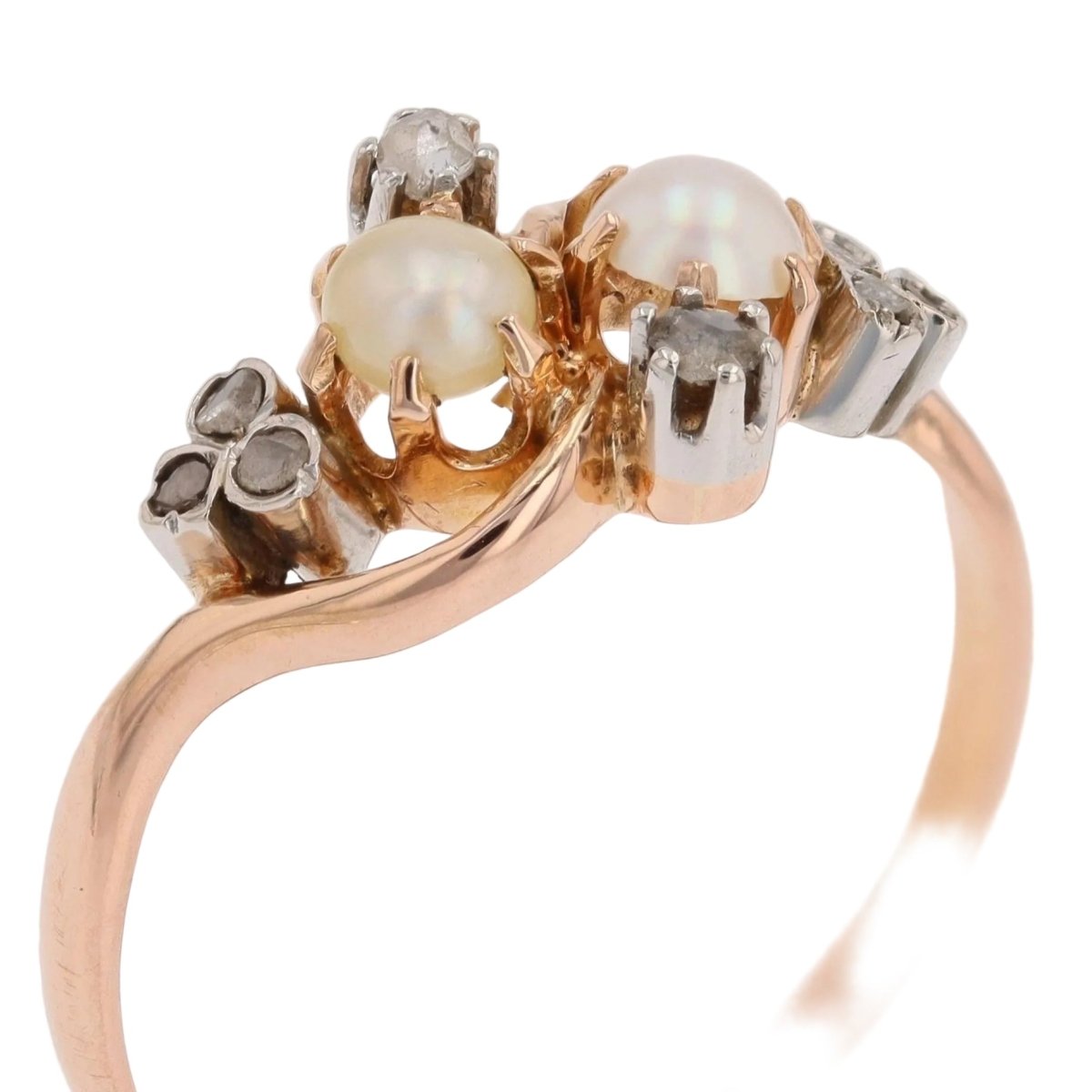 Bague Toi & Moi en or rose, perles et diamants - Castafiore