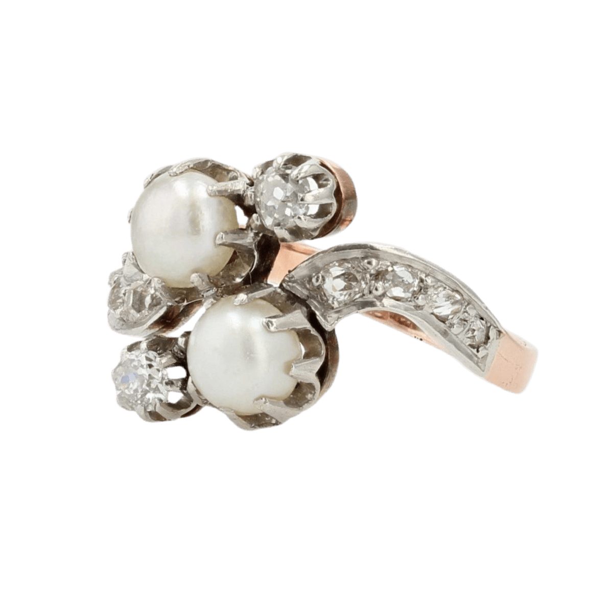 Bague Toi & Moi en or rose, perles et diamants - Castafiore