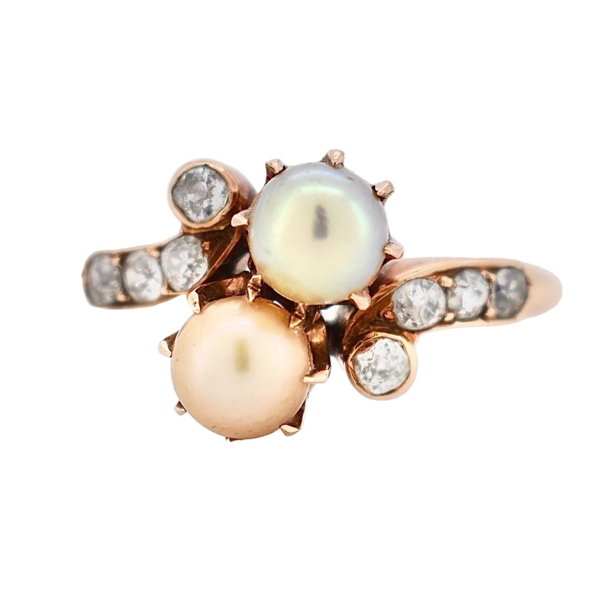 Bague Toi & Moi en or rose, perles et diamants - Castafiore