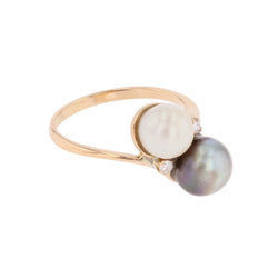 Bague Toi & Moi en or rose, perles et diamants - Castafiore