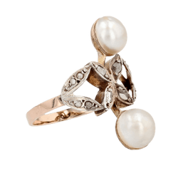 Bague Toi & Moi en or rose, perles et diamants - Castafiore