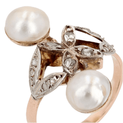 Bague Toi & Moi en or rose, perles et diamants - Castafiore