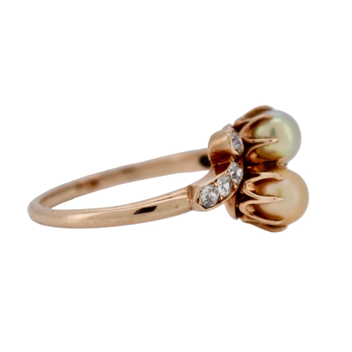 Bague Toi & Moi en or rose, perles et diamants - Castafiore