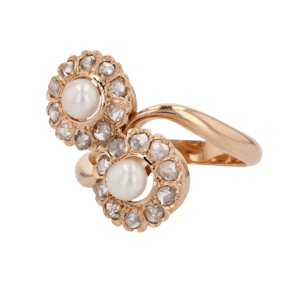 Bague Toi & Moi en or rose, perles et diamants - Castafiore