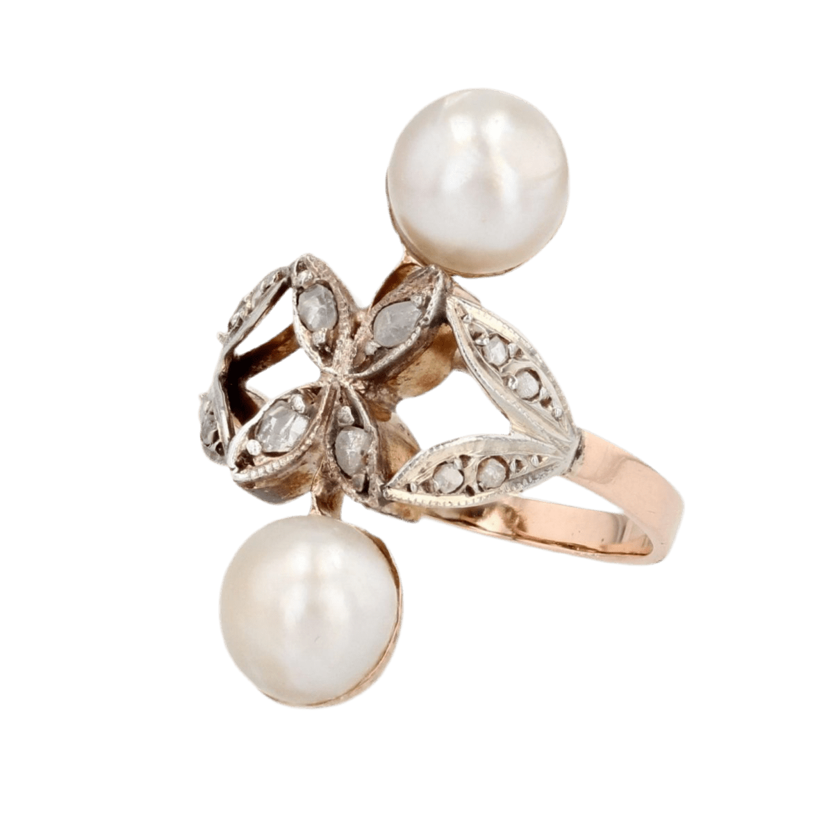 Bague Toi & Moi en or rose, perles et diamants - Castafiore