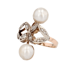 Bague Toi & Moi en or rose, perles et diamants - Castafiore
