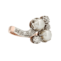 Bague Toi & Moi en or rose, perles et diamants - Castafiore
