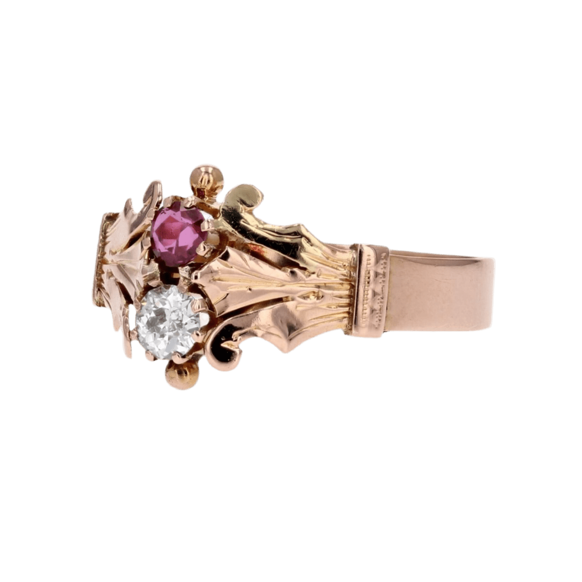 Bague Toi & Moi en or rose, rubis et diamant - Castafiore