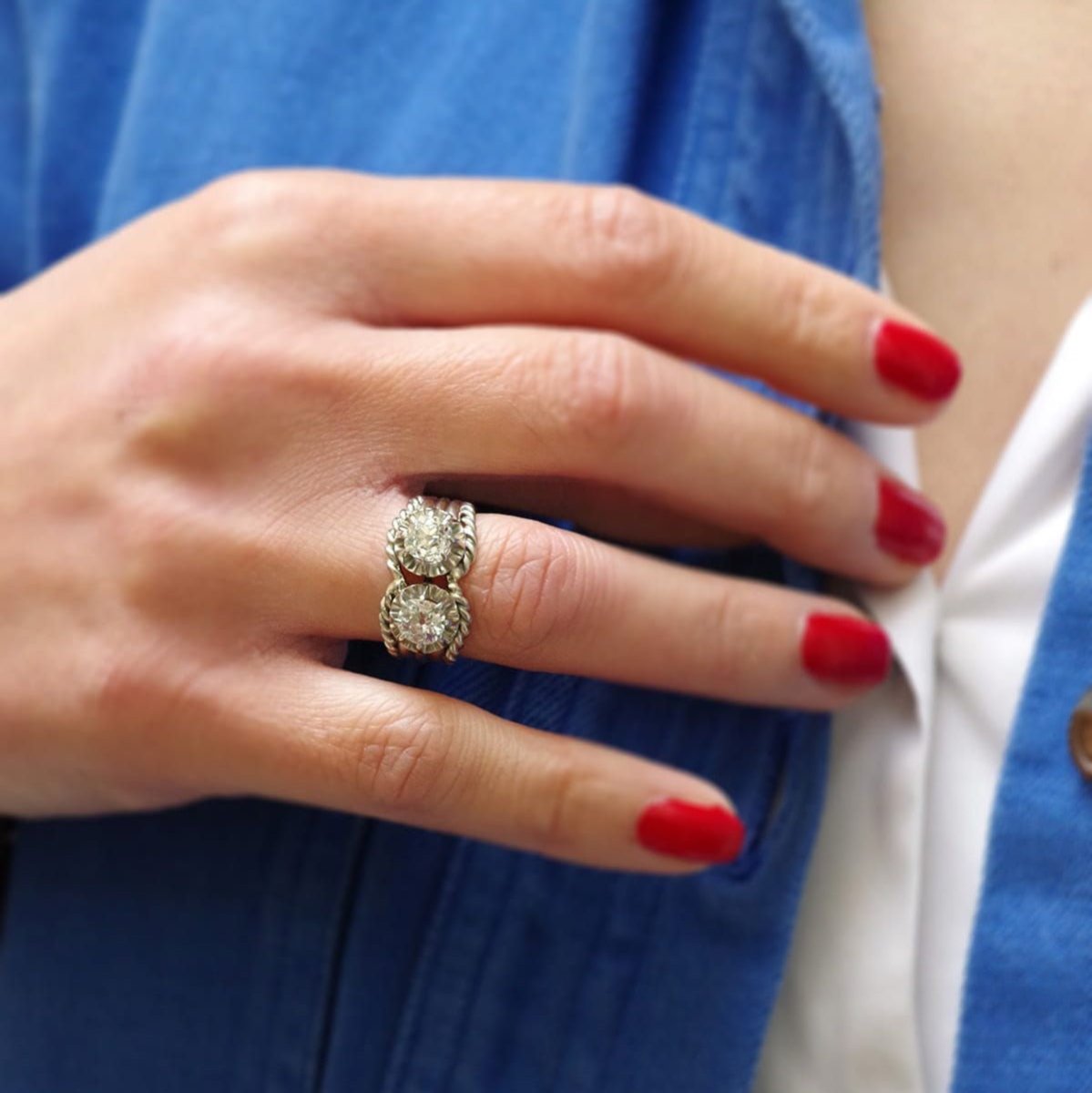 Bague Toi & Moi en platine et diamants - Castafiore