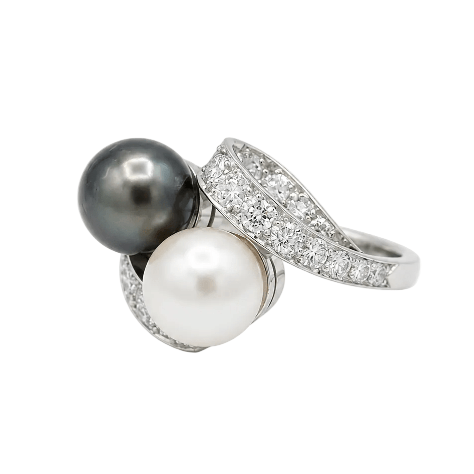 Bague Toi & Moi en platine, perles et diamants - Castafiore
