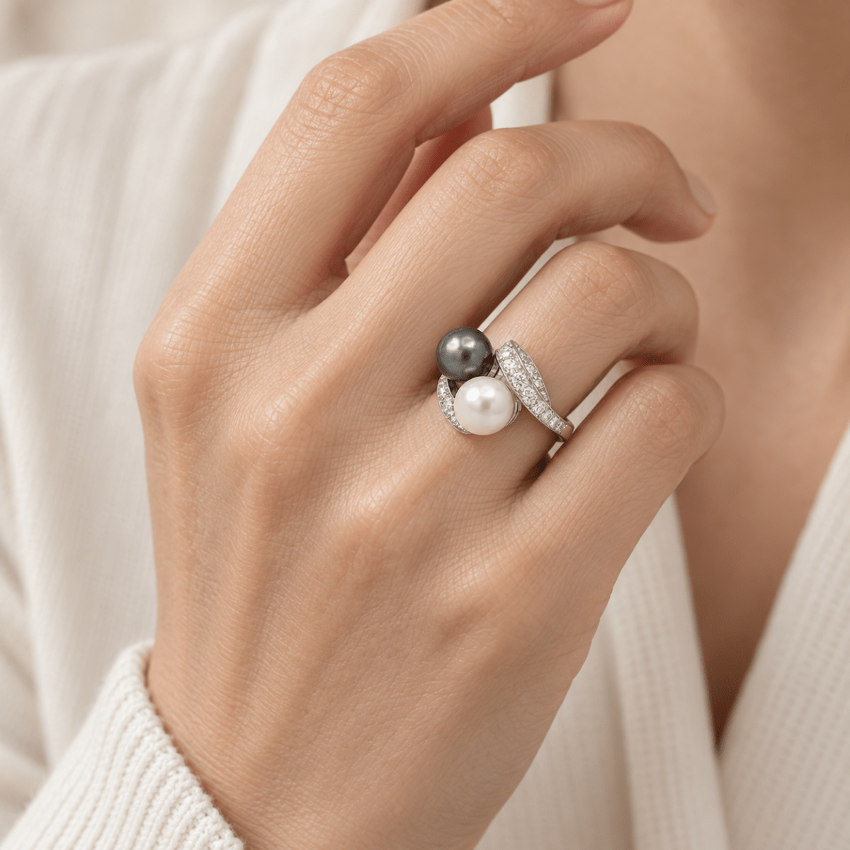 Bague Toi & Moi en platine, perles et diamants - Castafiore