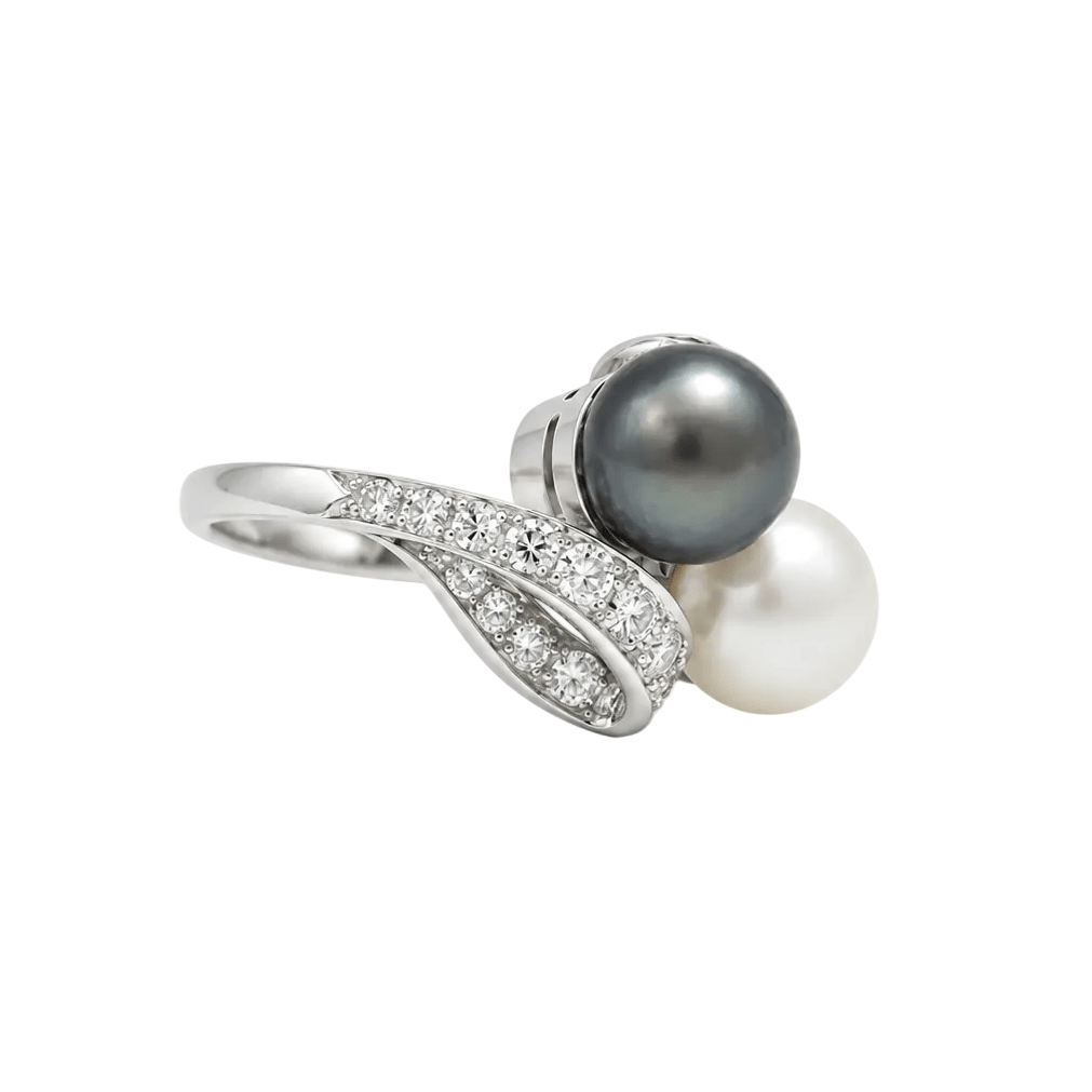 Bague Toi & Moi en platine, perles et diamants - Castafiore