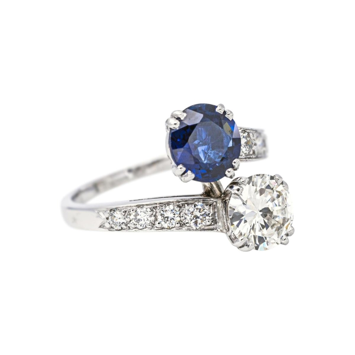 Bague Toi & Moi en platine, saphir et diamants - Castafiore