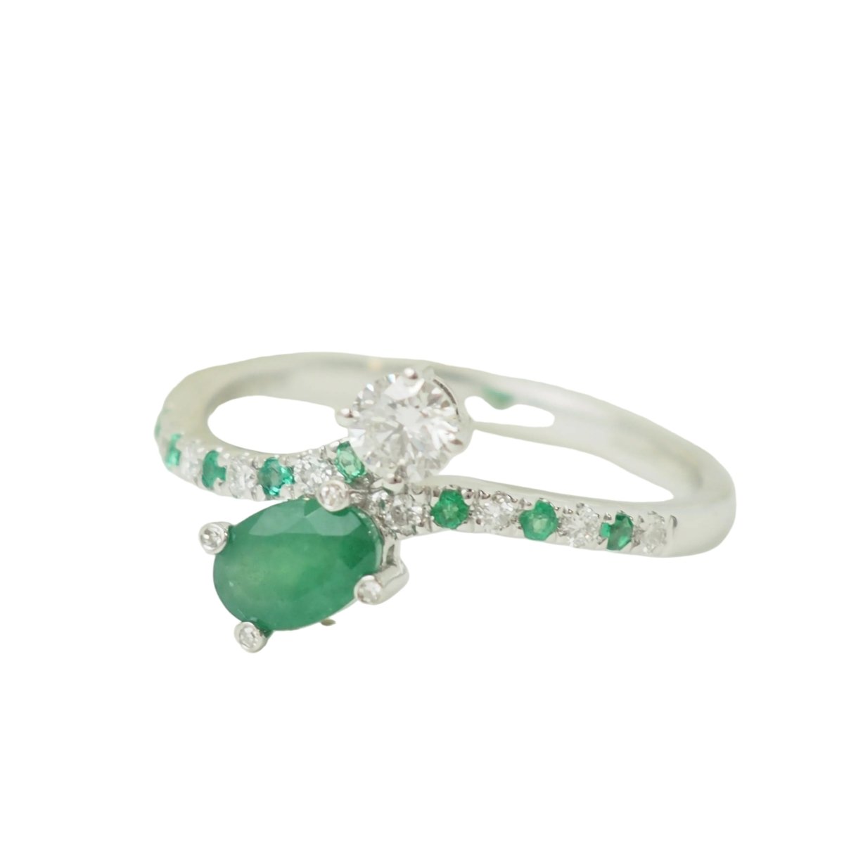 Bague Toi & Moi MAUBOUSSIN "Duo d'espérance" en or blanc, émeraudes et diamant - Castafiore