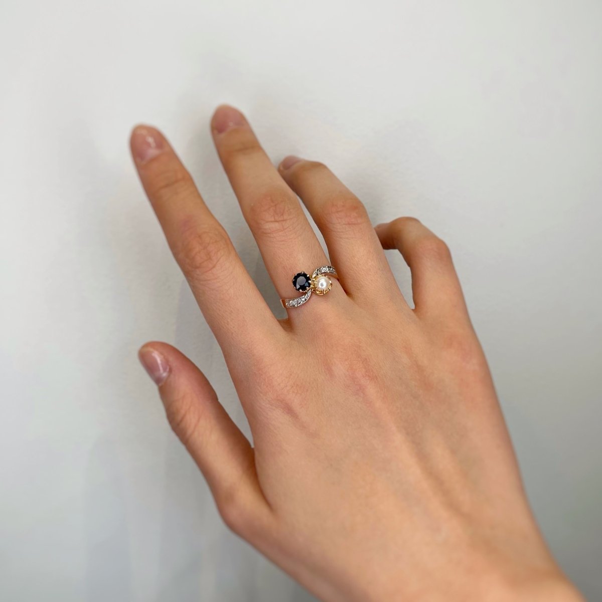 Bague Toi & Moi - Or, saphir et perle