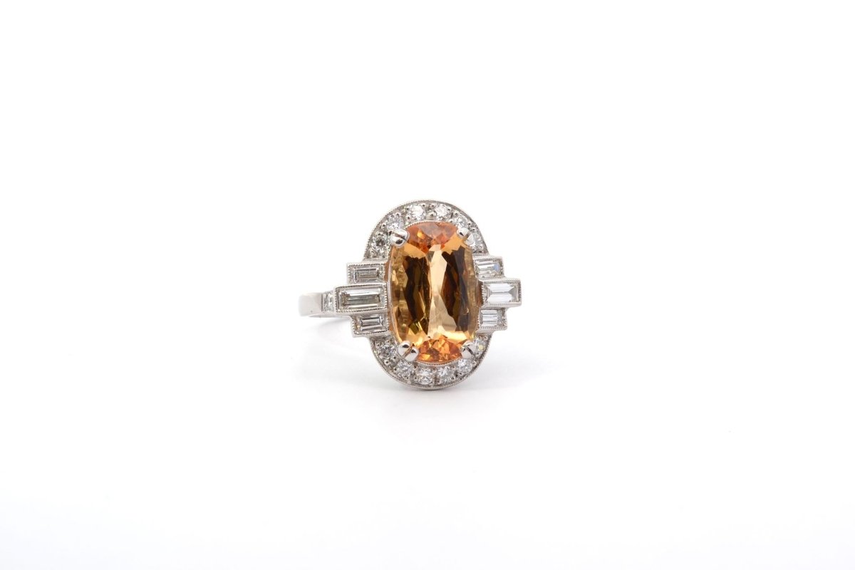 Bague topaze de 4,19cts et diamants en platine - Castafiore