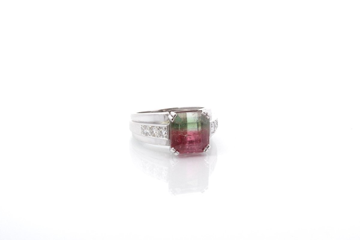 Bague tourmaline bicolore et diamants en platine - Castafiore