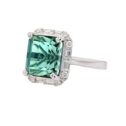 Bague Tourmaline et diamants taille baguette et brillant en or blanc - Castafiore
