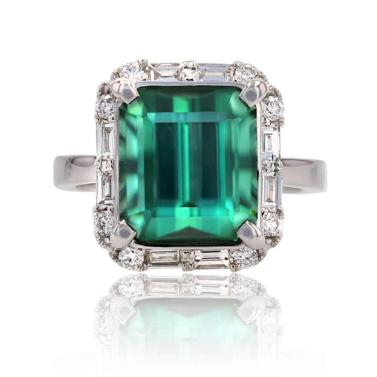 Bague Tourmaline et diamants taille baguette et brillant en or blanc - Castafiore