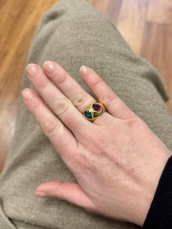 Bague tourmalines poires en or jaune et tourmaline - Castafiore