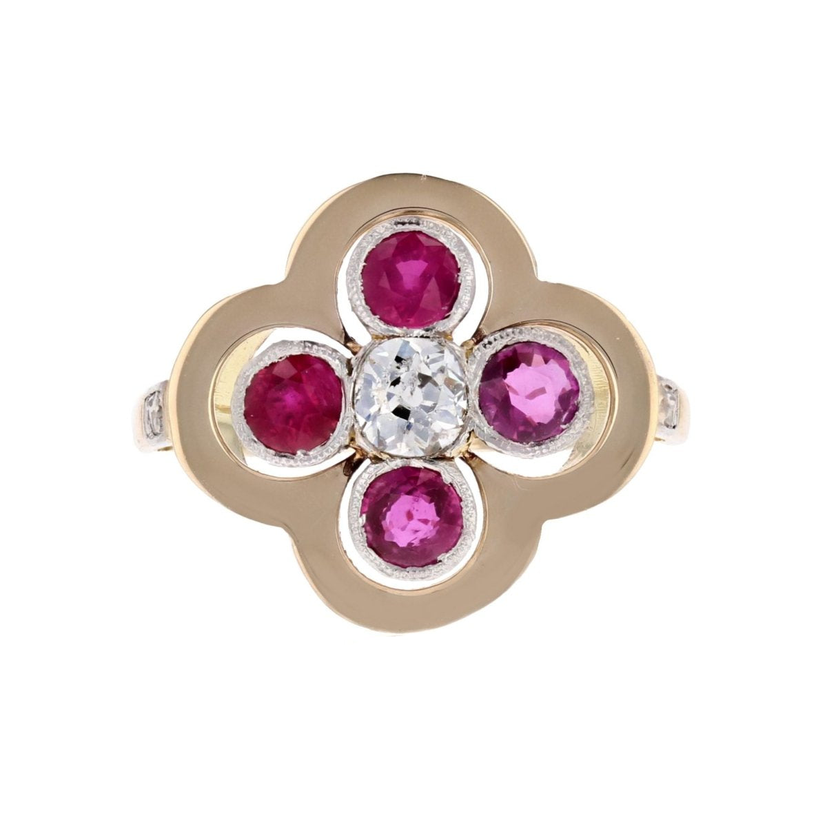 Bague trèfle rubis et diamants ancienne - Castafiore