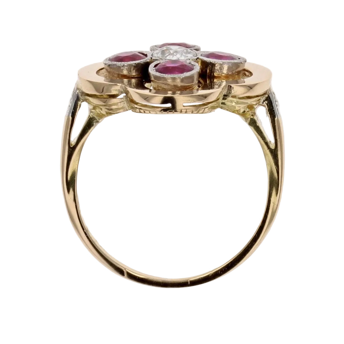 Bague trèfle rubis et diamants ancienne - Castafiore