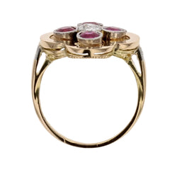 Bague trèfle rubis et diamants ancienne - Castafiore