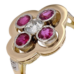 Bague trèfle rubis et diamants ancienne - Castafiore