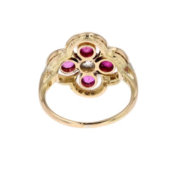 Bague trèfle rubis et diamants ancienne - Castafiore