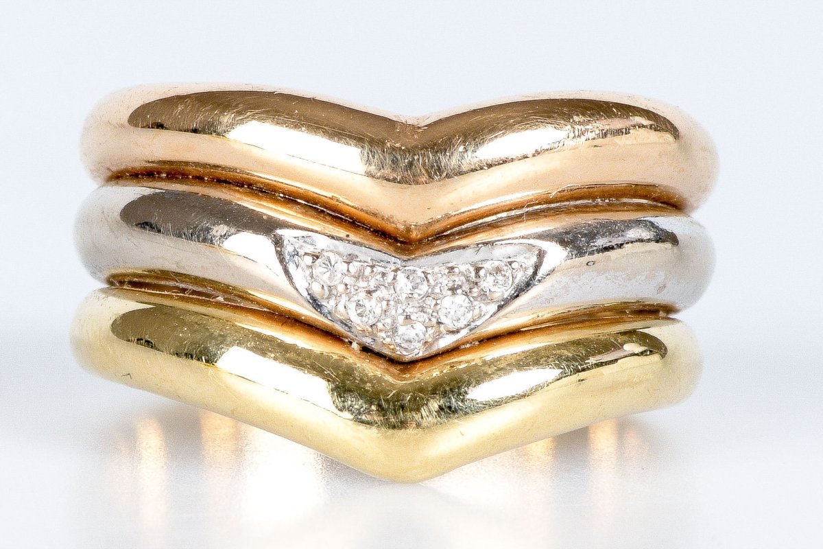 Bague Tricolore 18 carats ornés de diamants - Castafiore