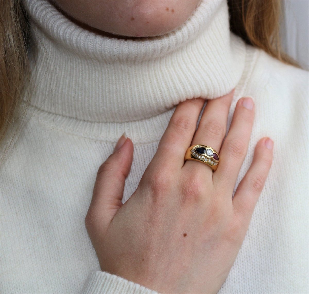 Bague Tricolore Saphir Diamant Rubis