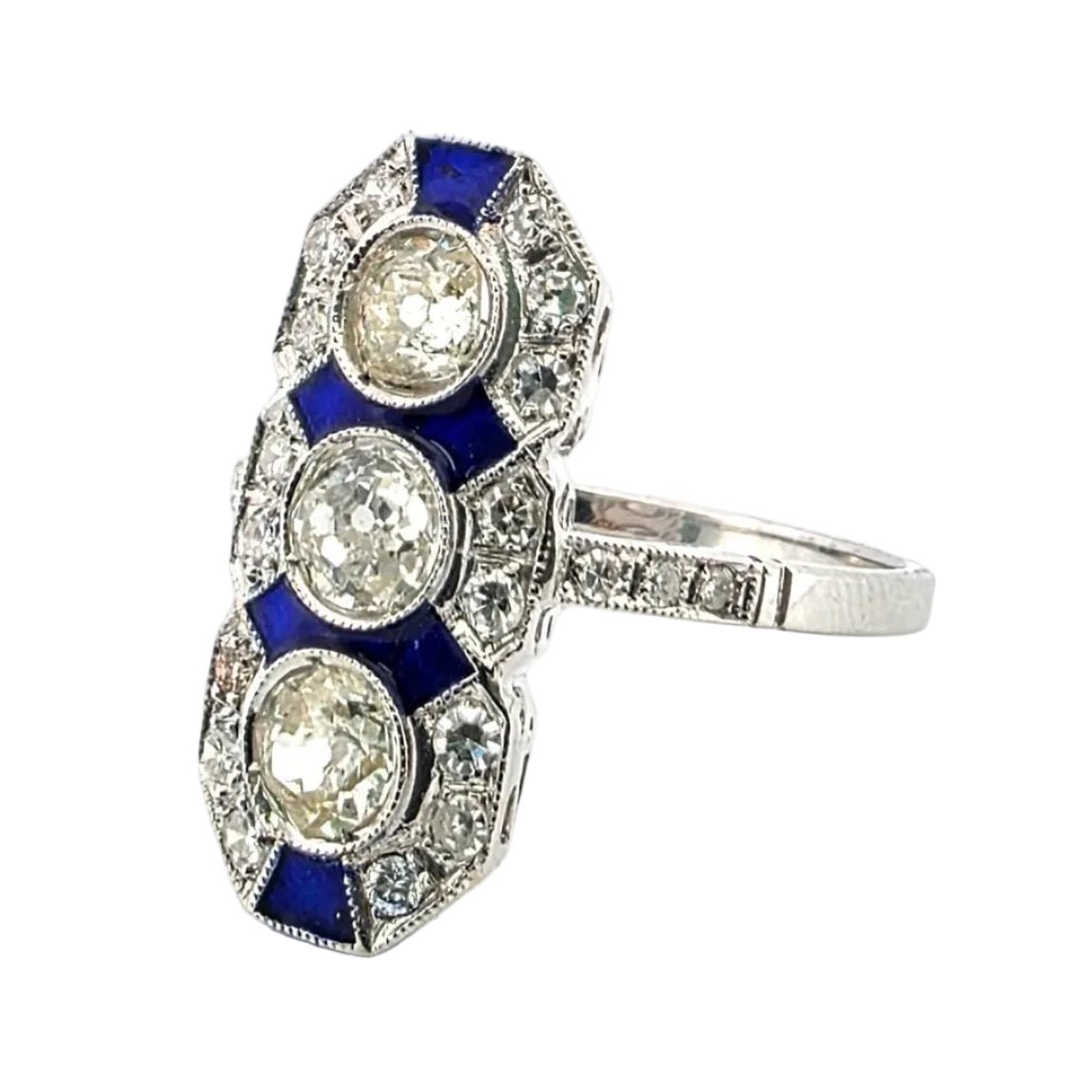 Bague Trilogie en or blanc, émail et diamants - Castafiore