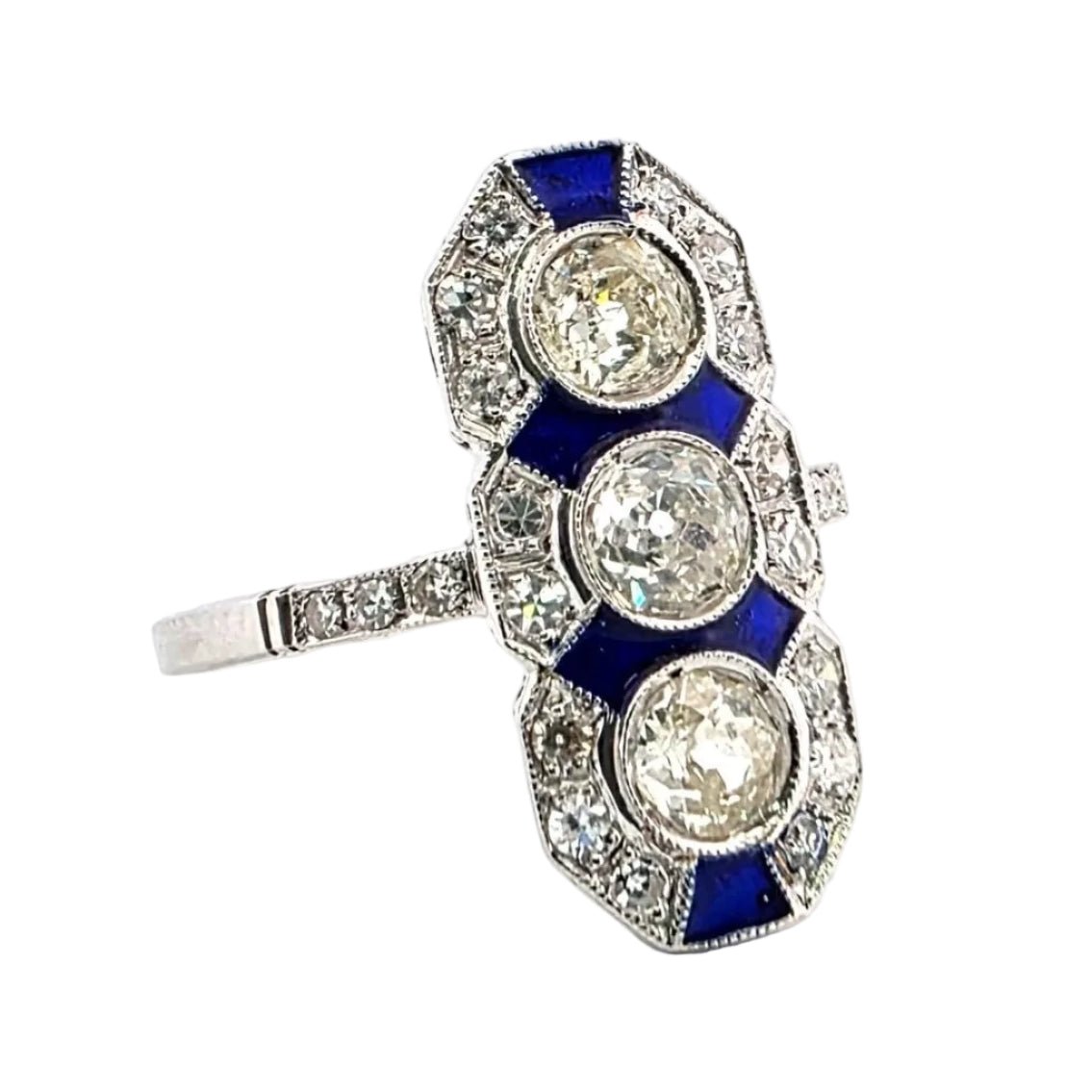 Bague Trilogie en or blanc, émail et diamants - Castafiore