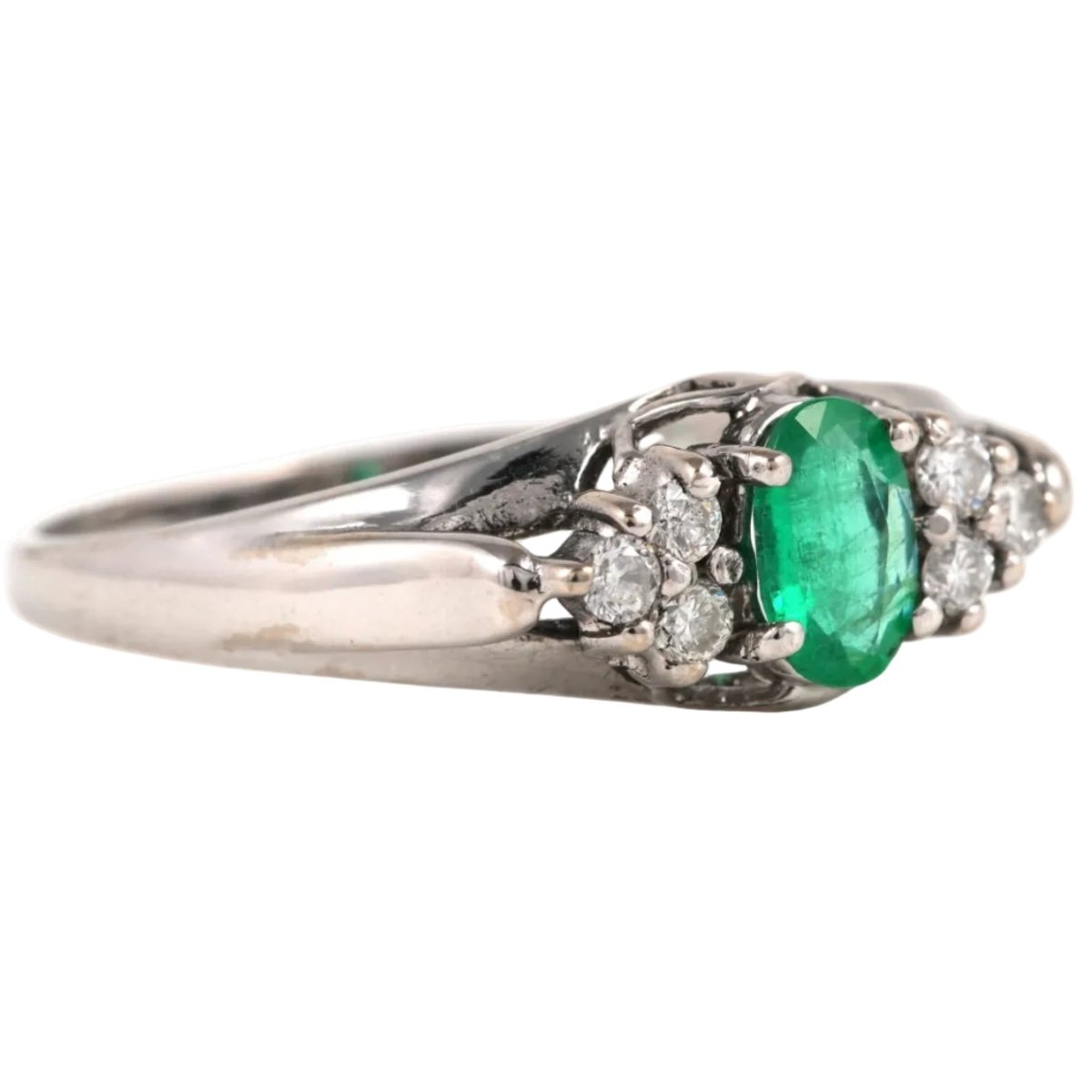 Bague Trilogie en or blanc, émeraude et diamants - Castafiore