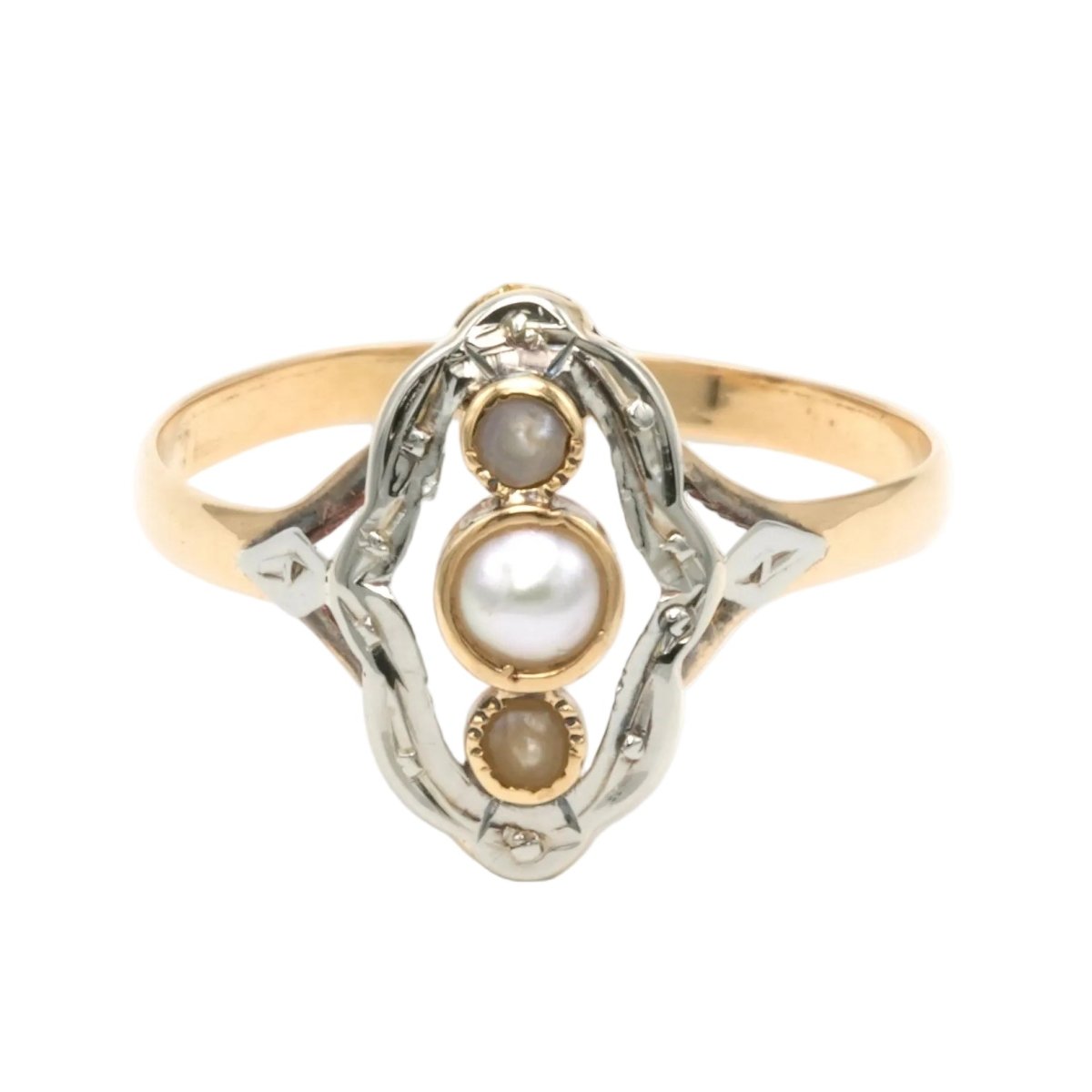 Bague Trilogie en or blanc, or jaune et perles - Castafiore
