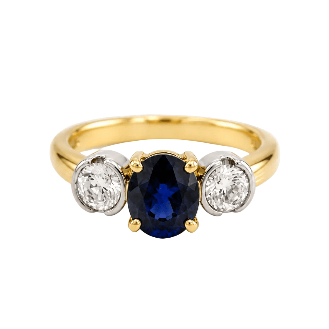 Bague Trilogie en or blanc, or jaune, saphir et diamants - Castafiore