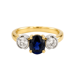Bague Trilogie en or blanc, or jaune, saphir et diamants - Castafiore