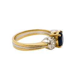 Bague Trilogie en or blanc, or jaune, saphir et diamants - Castafiore