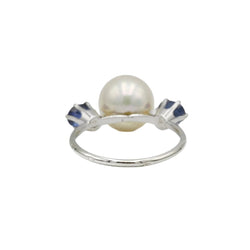 Bague Trilogie en or blanc, perle et saphirs - Castafiore