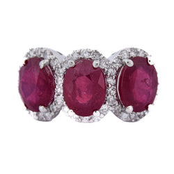 Bague Trilogie en or blanc, rubis et diamants - Castafiore