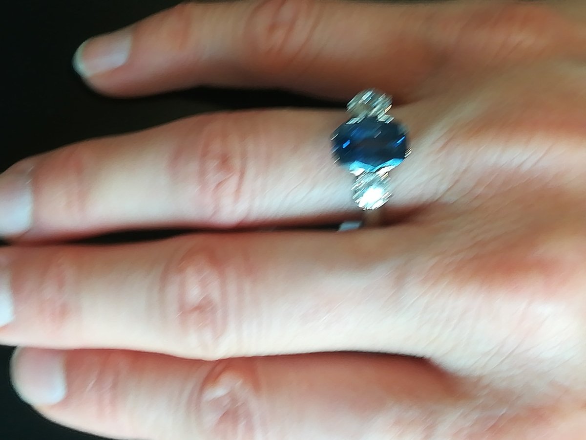Bague Trilogie en or blanc, saphir et diamants - Castafiore
